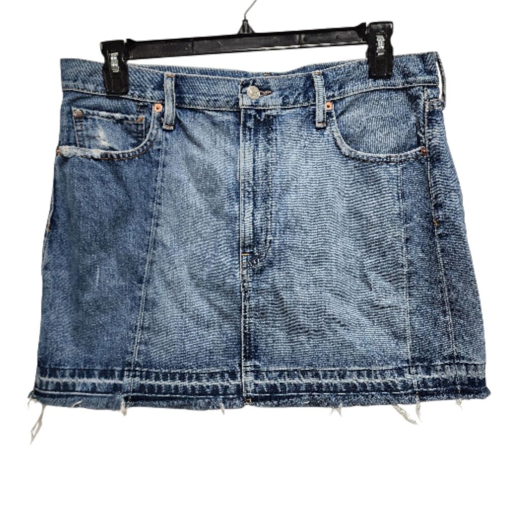 Ralph Lauren Denim & Supply Mini Skirt Size 32 Distressed Frayed Hem Mid‎ Wash